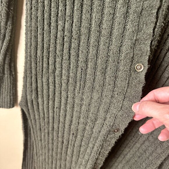 ANTHROPOLOGIE PILCRO Olive Green Distressed Ribbed Duster Sweater Size Medium - Picture 6 of 11
